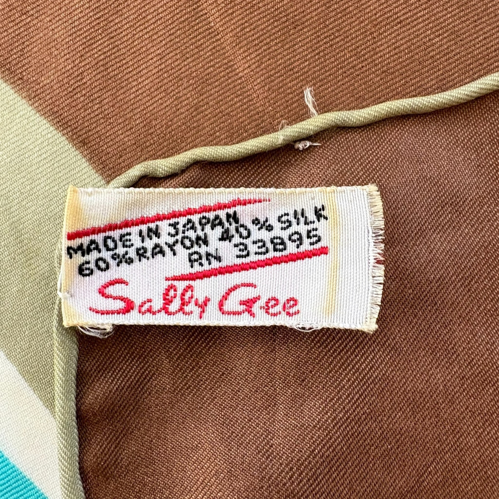 Vintage Sally Gee Brown Blue Abstract Silk Blend Scarf - Picture 9 of 10